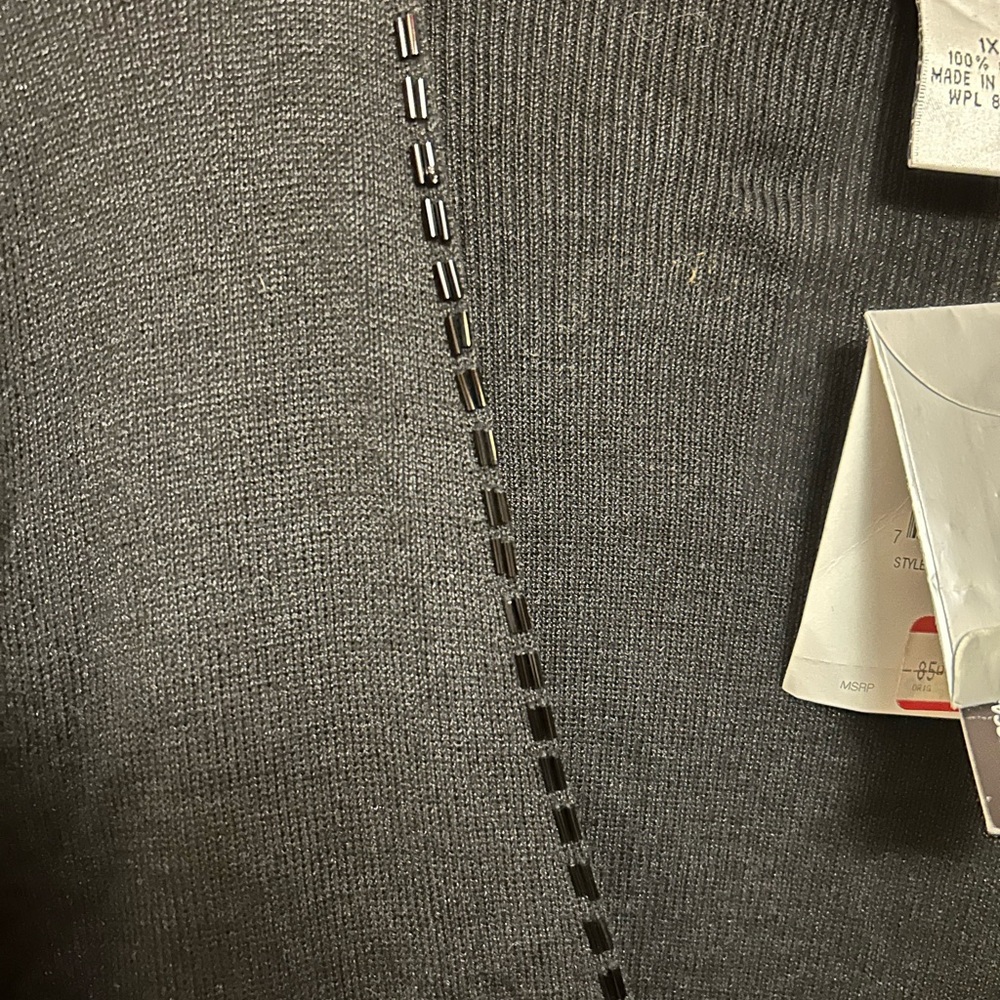 Alfani woman black bead trimmed cardigan. Size 1x —new with tags - Picture 6 of 8